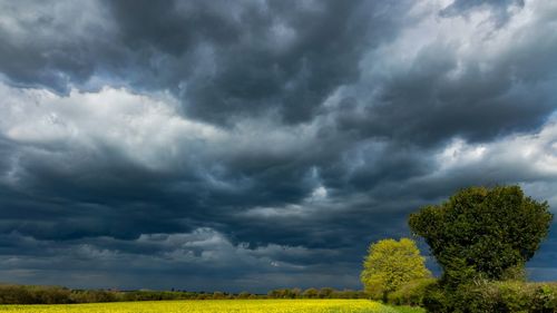 Scenic view of landscape against cloudy sky
