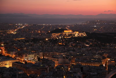 High angle view of city at night