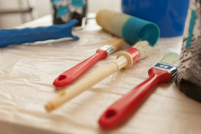 Close-up of paintbrush on table