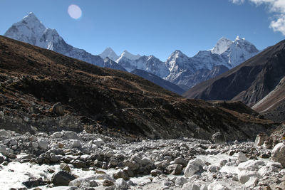 Scenic view of snowcapped mountains against sky