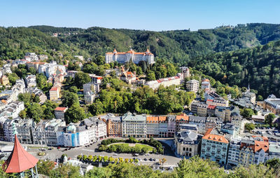 High angle view of townscape against sky