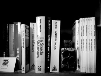 Close-up of books on shelf