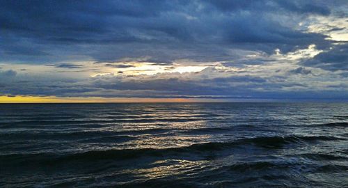 Scenic view of sea against cloudy sky