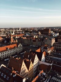 High angle shot of townscape against sky