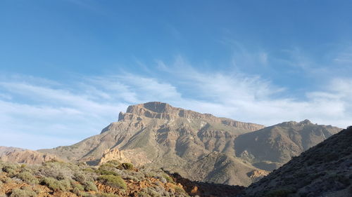 Scenic view of mountains against cloudy sky