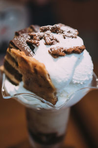Close-up of dessert on table