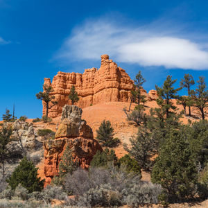 View of rock formations on landscape against sky