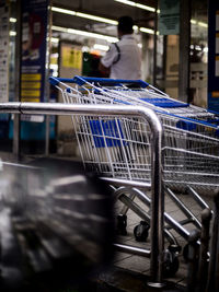 Close-up of shopping cart in supermarket