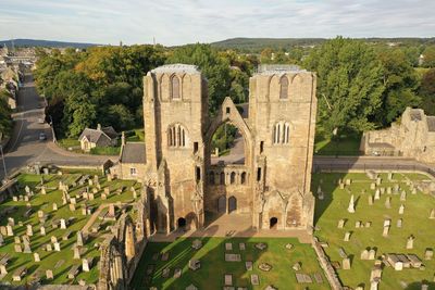 A panorama of the ruins of elgin cathedral at dusk. moray, scotland, uk