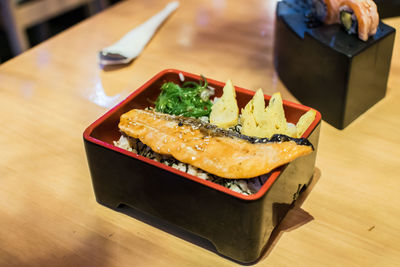 High angle view of food on table