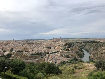 High angle shot of townscape against sky