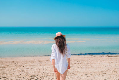 Rear view of man standing on beach