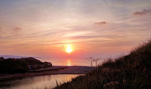 Scenic view of sea at sunset