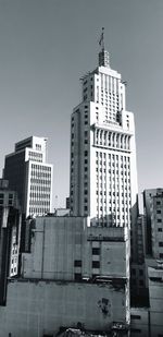 Low angle view of buildings against clear sky