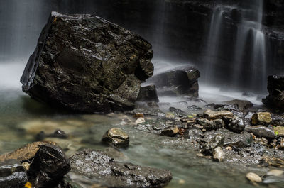 Close-up of water splashing on rocks