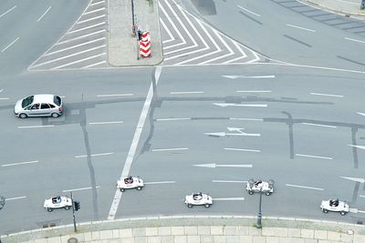 High angle view of traffic on road in city