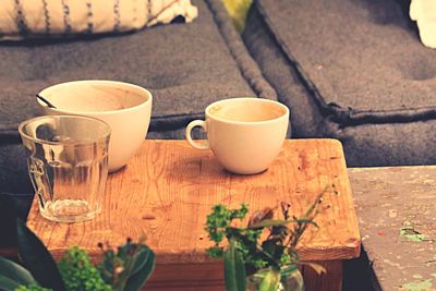 Close-up of coffee cup on table