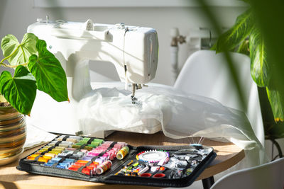 Close-up of sewing machine