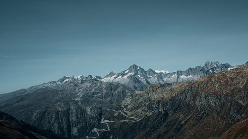 Scenic view of mountains agains clear sky