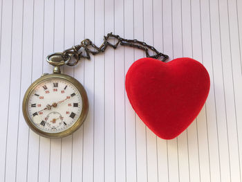 High angle view of heart shape on table against wall