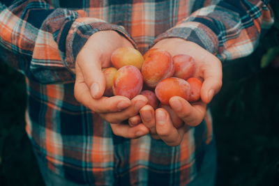 Midsection of man holding fruits