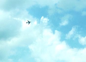 Low angle view of airplane flying in sky