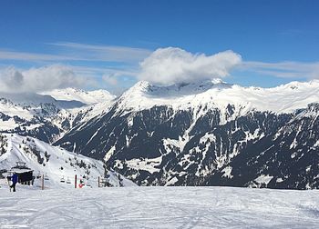 Scenic view of snowcapped mountains against sky