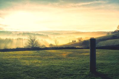 Scenic view of field against sky during sunset