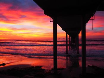 Scenic view of sea against orange sky