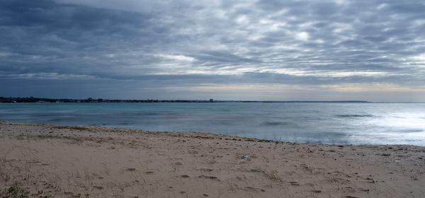Scenic view of beach against sky during sunset