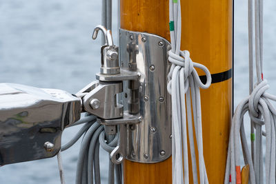 Close-up of ropes tied on boat