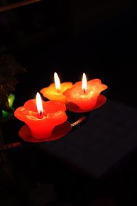 Close-up of lit tea light candle