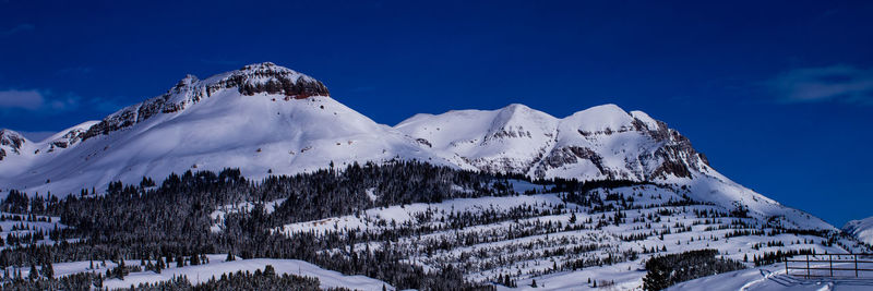 Panoramic view of snowcapped mountains against sky