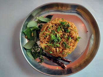 High angle view of food served in plate