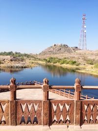 Historical place look like bridge over river against blue sky in jodhpur