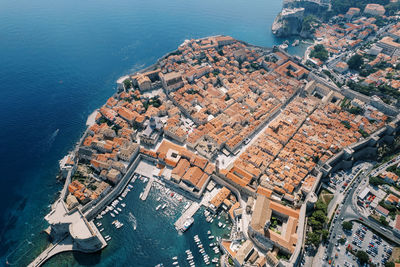 High angle view of buildings in city