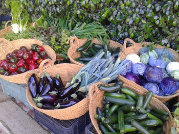 High angle view of vegetables in basket