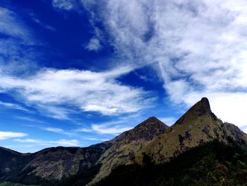 Low angle view of mountain range against sky