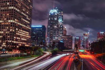 Light trails on road at night