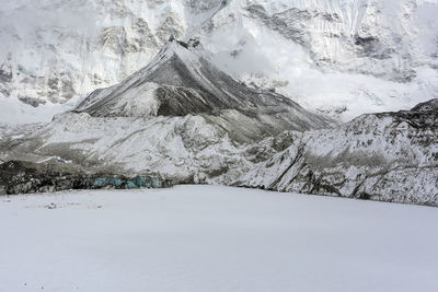 Scenic view of snow covered mountains