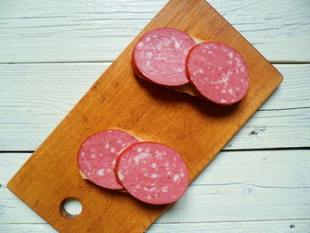 High angle view of heart shape on cutting board