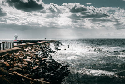 The pier of the harbor in raa just outside helsingborg over looking oresund.