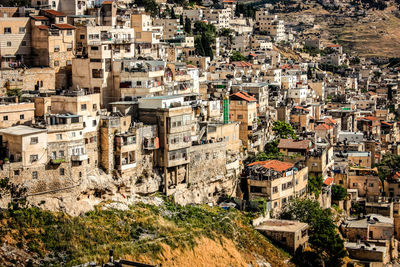 High angle view of buildings in city