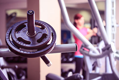 Close-up of weights at gym