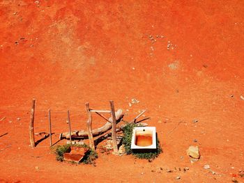 High angle view of bathtub on field