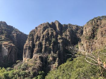 Panoramic shot of rocks in mountains against clear sky