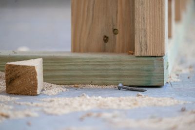 Close-up of wood on beach