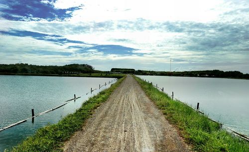 Empty road along landscape against sky