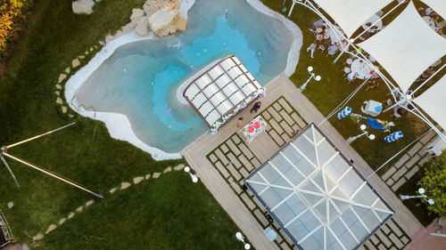 High angle view of buildings in city