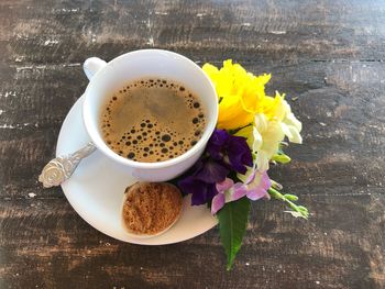 High angle view of coffee on table